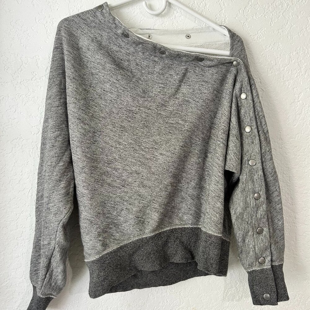 Rag & Bone Kate One-Shoulder Snap-up Heather Grey Pullover Top